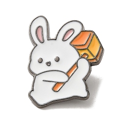 Rabbit Animal with Hammer Enamel Pins, Gunmetal Plated Alloy Badge for Backpack Clothes, Rabbit, 28x22x1.5mm