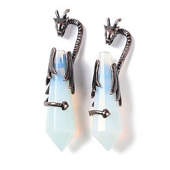 Опал Большие подвески с опалитом и заостренной пулей, стойка с латунными подвесками в виде дракона, без свинца и без кадмия, Красная медь, 73.5~78.5x15.5~16.5x15.5~16.5 мм, отверстие : 4x2.5 мм