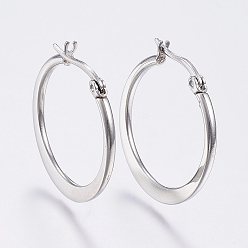 Stainless Steel Color 304 Stainless Steel Hoop Earrings, Hypoallergenic Earrings, Stainless Steel Color, 24~26x2mm, Pin: 0.7x1mm