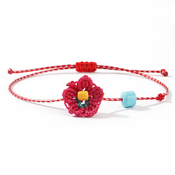 Красный Браслеты ручной работы из плетеного полиэстерного шнура с цветочным узором, регулируемые плетеные браслеты из стеклянных бусин, красные, 11.02 дюйм (28 см)