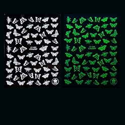 Papillon Décalcomanies d'autocollants d'art d'ongle en plastique lumineux, auto-adhésif, autocollant, pour les décorations d'ongles, conception d'halloween, brillent dans le noir, papillon, 3 cm