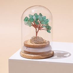 Green Aventurine Natural Green Aventurine Chips Tree of Life Decorations, Mini Wooden & Glass Base with Copper Wire Feng Shui Energy Stone Gift for Home Office Desktop Decoration, 52x77mm