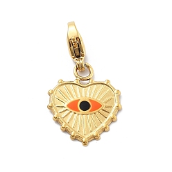 Оранжевый 304 подвеска из эмали из нержавеющей стали, сердце с сглаза, с карабин-лобстерами , ионное покрытие (ip), реальный 14 k позолоченный, оранжевые, 27 мм