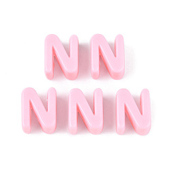 Pink Непрозрачный акрил европейского бисера, бусины с большим отверстием, Письмо N, розовые, 21x17x13.5 мм, отверстие : 6 мм, Около 150 шт / 500 г