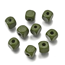 Светло-зеленый Коричневый Спрей окрашены деревянные бусины, квадратный, оливковый, 8x8x8 мм, отверстие : 2.5~3 мм
