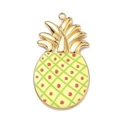 Желтый 304 подвески из нержавеющей стали, с эмалью, ананасовые прелести, вакуумное покрытие pvd, реальный 18 k позолоченный, желтые, 36x20x2.5 мм, отверстие : 2 мм
