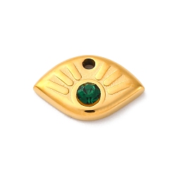 Изумруд 304 из нержавеющей стали амулеты горный хрусталь, ионное покрытие (ip), реальный 14 k позолоченный, Очарование глаз, изумруд, 9x15x3.5 мм, отверстие : 1.5 мм