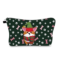 Dog Christmas Polyester Waterpoof Makeup Storage Bag, Multi-functional Travel Toilet Bag, Clutch Bag with Zipper for Women, Dog, 22x13.5cm