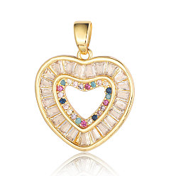 Real 18K Gold Plated Brass Micro Pave Colorful Cubic Zirconia Pendants, Heart Charms, Real 18K Gold Plated, 21x20x2mm