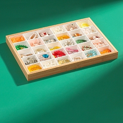 Белый 30 сетчатые подносы для ювелирных изделий из искусственной кожи и бамбука, органайзер для ювелирных изделий держатель для кольца, серьги, ожерелья, браслета, хранения, прямоугольные, белые, 33.5x24.5x3 см