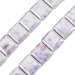 Medium Purple Handmade Porcelain Bead Strands, Famille Rose Style, Flat Hole Beads, Square, Medium Purple, 15x16~16.5x7mm, Hole: 2.5x11mm, about 20pcs/strand, 11.42 inch(29cm)