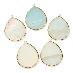 Amazonite Natural Amazonite Pendants, with Brass Findings, teardrop, Golden, 41~41.5x32x2mm, Hole: 1.5mm