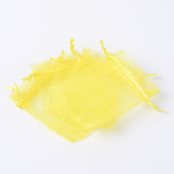 Желтый Подарочные пакеты из органзы с кулиской, мешочки для украшений, свадебная вечеринка рождественские подарочные пакеты, желтые, 30x20 см