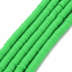 Lime Green Handmade Polymer Clay Bead Strands, Heishi Beads, Disc/Flat Round, Lime Green, 6x0.5~1mm, Hole: 2mm, about 320~447pcs/strand, 15.74 inch~16.92 inch