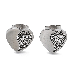 Нержавеющая Сталь Цвет 304 из нержавеющей стали серьги, сердце, цвет нержавеющей стали, 10x9 мм, штифты : 0.8 мм