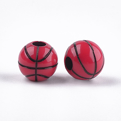 Crimson Craft Style Acrylic Beads, Basketball, Crimson, 11.5~12x10.5mm, Hole: 3.5~4mm, about 600pcs/500g