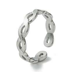 Stainless Steel Color 304 Stainless Steel Open Cuff Ring, Hollow Infinity, Stainless Steel Color, US Size 7 1/4(17.5mm)
