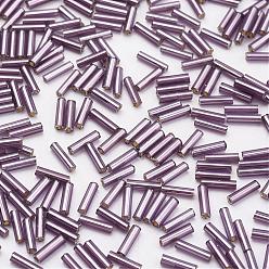 Серо-розавый Стеклярус, серебряная линия, увядшая роза, 9x2 мм, отверстия: 0.5 мм, около 7000 шт / мешок