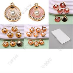 (52) Непрозрачная лаванда 50 шт 5 стили подвески из цинкового сплава с эмалью, с горный хрусталь и имитация жемчуга абс, шарм из ракушек, золотые, разноцветные, 13~29x16.5~18 мм, 10 шт / стиль