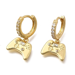 Прозрачный Латунные микро проложить серьги обруча кубического циркония, стойки покрытие, долговечный, без кадмия и без свинца, игровой автомат, реальный 18 k позолоченный, прозрачные, 21.5x12 мм