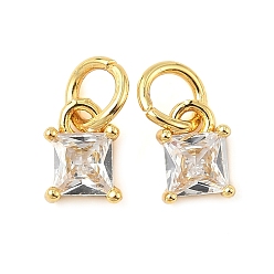 Прозрачный Кулон из циркония, квадратных амулеты, стойки покрытие, долговечный, без кадмия и без свинца, с целью перехода в кольце, золотые, прозрачные, 7x5x2.5 мм, отверстие : 3.5 мм