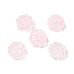 Pink Spray Painted Transparent Glass Beads, Sunflower, Pink, 14x14.5x6.5mm, Hole: 1.2mm