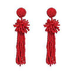 Red Boho Chic Earrings for Women - Trendy Tassel Drop Dangle Ear Studs