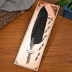 Black Feather Quill Pen, Vintage Feather Dip Ink Pen, Zinc Alloy Pen Stem Writing Quill Pen Calligraphy Pen As Christmas Birthday Gift Set, Black, 23~24cm