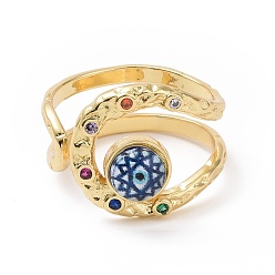 Светло-Голубой Открытое кольцо-манжета из полимерного глаза с кубическим цирконием, полое широкое полое кольцо из настоящей позолоченной 18k для женщин, без кадмия и без свинца, Небесно-голубой, размер США 7 3/4 (17.9 мм)