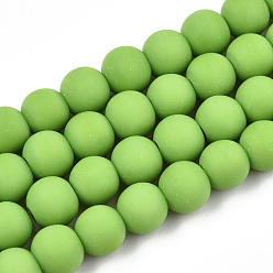 Lime Green Opaque Glass Beads Strands, Frosted, Round, Lime Green, 8~8.5mm, Hole: 1.5mm, about 51~53pcs/strand, 14.96 inch~15.55 inch(38~39.7cm)