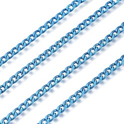 Dodger Blue Electrophoresis 304 Stainless Steel Curb Chains, Unwelded, with Spool, Dodger Blue, 4.2x2.6x0.6mm, about 32.8 Feet(10m)/roll