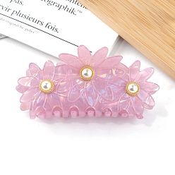 Violet Flower PVC Large Claw Hair Clips, with Plastic Imitation Pearl, Hair Accessories for Women & Girls, Violet, 51x105x51mm