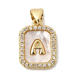 Letter A Латунные микропаве прозрачные подвески с фианитом, с естественной оболочке, без кадмия и без свинца, долговечный, стойки покрытие, буква a, 16.5x12x2 мм, отверстие : 4x3 мм
