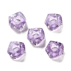 Lilac Transparent Resin European Beads, Large Hole Beads, Faceted, Polygon, Lilac, 13~13.5x8mm, Hole: 5.7mm