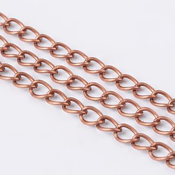 Red Copper Brass Twisted Chains, Curb Chains, Soldered, with Spool, Oval, Lead Free & Nickel Free & Cadmium Free, Red Copper, 5x4x0.5mm, about 301.83 Feet(92m)/roll