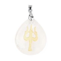 Хрусталь Природного кварца хрустальных подвесок, с реечной обшивкой латунными выводами, без кадмия и без свинца, очарование слезы, 31x25x5~7 мм, отверстие : 4.5x4 мм