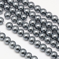 Gris Ardoise Brins de perles rondes en verre teinté écologique, Grade a, cordon en coton fileté, gris ardoise, 6mm, Trou: 0.7~1.1mm, Environ 72 pcs/chapelet, 15 pouce