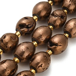 Верблюжий Гальванические природные друзы геод, барабан, с бисером, верблюжие, 14~15x12~12.5 мм, отверстие : 1.6 мм, около 11 шт / нитка, 7.60'' (19.3 см)