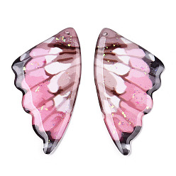 Pink Transparent Epoxy Resin Big Pendants, Wing Charms, Pink, 53x28x2.5mm, Hole: 1.2mm