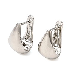 Platinum Brass Hoop Earrings for Women, Oval, Platinum, 17x10x12mm