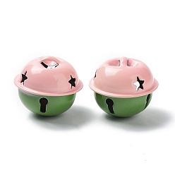 Pink Spray Painted Iron Bell Pendants, Two Tone, Star Bell Charms, Pink, 24x21mm, Hole: 6x3mm