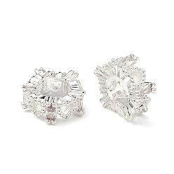 Серебро Бусины в форме сердца из латуни с микропаве и прозрачным кубическим цирконием, европейские бусины, RONDELLE большие шарики отверстия, без кадмия и без свинца, стойки покрытие, долговечный, серебряные, 10x4 мм, отверстие : 5 мм