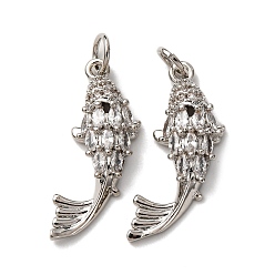 Платина Латунные микро проложить кубического циркония подвески, с целью перехода в кольце, рыбы прелести, стойки покрытие, долговечный, без свинца и без кадмия, платина, 23x13x4 мм, отверстие : 3.5 мм