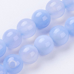 Bleu Ciel Clair Agate à rayures naturelles / brins de perles d'agate, teints et chauffée, ronde, lumière bleu ciel, 4mm, Trou: 0.5mm, Environ 93 pcs/chapelet, 14.7 pouces (375 mm)