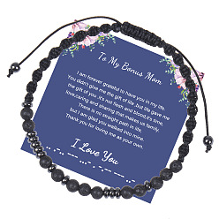 To My Bonus Mom - Morse Code Bracelet I Love You" Morse Code Bracelet with Black Lava Stone Card, Women's Gift