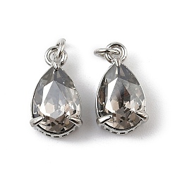 Серебро Подвески из латуни с кубическим цирконием и стеклянным кристаллом, слеза, платина, стойки покрытие, долговечный, без свинца и без кадмия, с целью перехода в кольце, серебряные, 14x8x6.5 мм, отверстие : 2 мм