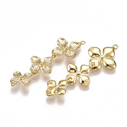 Настоящее золото 18K Соединители латунные звенья, цветок, без никеля , реальный 18 k позолоченный, 42x15x2.5 мм, отверстие : 1.2 мм