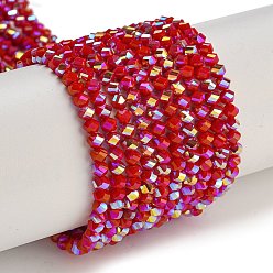 Красный Стеклянные бусины с гальваническим покрытием , гальваническое покрытие, граненые, двухконусные, красные, 4x4x3 мм, отверстие : 1 мм, около 149 шт / нитка, 12.2~12.6'' (31~32 см)