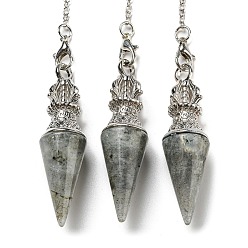 Labradorite Natural Labradorite Pointed Dowsing Pendulums, with Rack Plating Platinum Plated Brass Findings, Cadmium Free & Lead Free, 230mm, Hole: 1.6mm