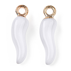 Белый Подвески из эмали и сплава, без кадмия, без никеля и без свинца, золотой свет, Горячий рог изобилия / прелести итальянского рога Корничелло, белые, 21x6x6 мм, отверстие : 2 мм